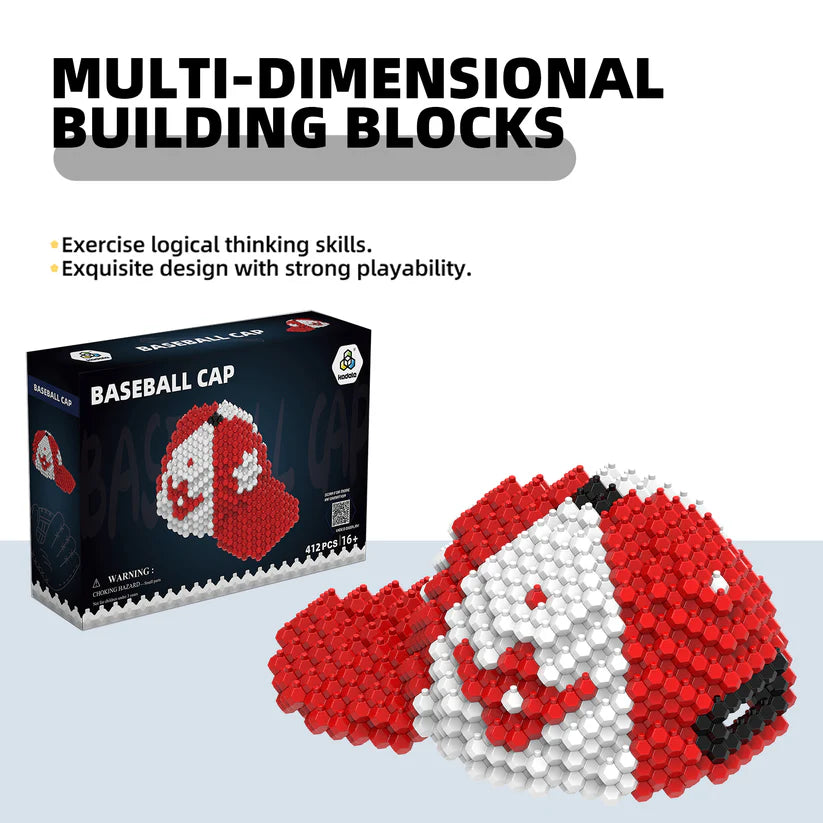 Baseball Cap Block Set, Adults challenging STEM Block Decorations, Miniature 3D Educational Toys for Ages 16 and Above