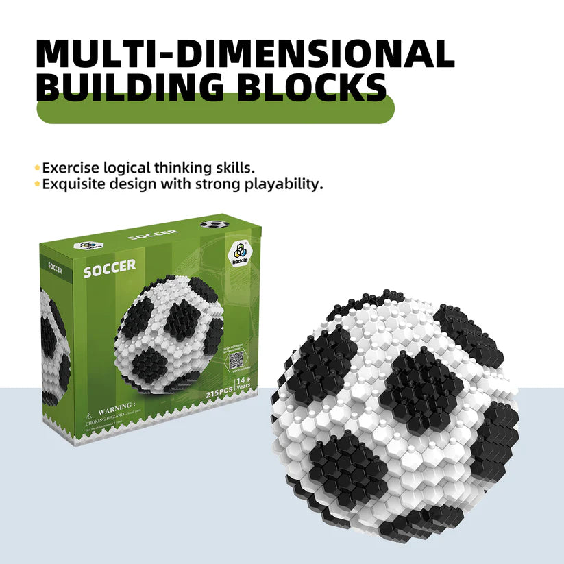 Fun Soccer Building Set 215PCS, Extremely Challenging STEM Building Blocks Decor for Adults Kids, Micro 3D Educational Toys for Boys Girls Ages 14 and Above