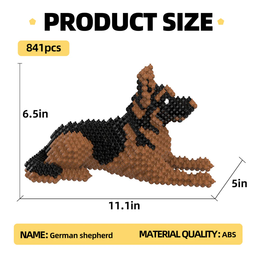 KADELE Cute Dog Building Animal Sets, Extremely Challenging STEM Building Blocks Decor for Adults Kids, Micro 3D Educational Toys for Boys Girls Ages 8 and Up，German Shepherd