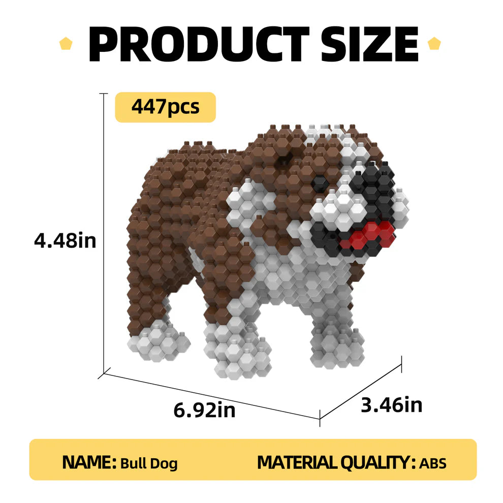 KADELE Bulldog Cute Dog STEM Blocks | 447PCS Micro 3D Challenging Educational Toys for 8+ Kids & Adults