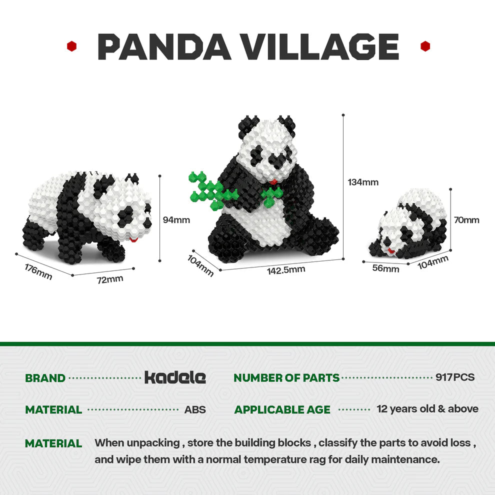 KADELE Panda Building Sets | 917 Pcs Micro 3D Panda Village 12+