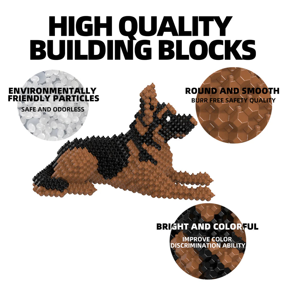 KADELE Cute Dog Building Animal Sets, Extremely Challenging STEM Building Blocks Decor for Adults Kids, Micro 3D Educational Toys for Boys Girls Ages 8 and Up，German Shepherd
