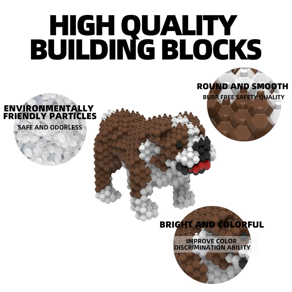 KADELE Bulldog Cute Dog STEM Blocks | 447PCS Micro 3D Challenging Educational Toys for 8+ Kids & Adults