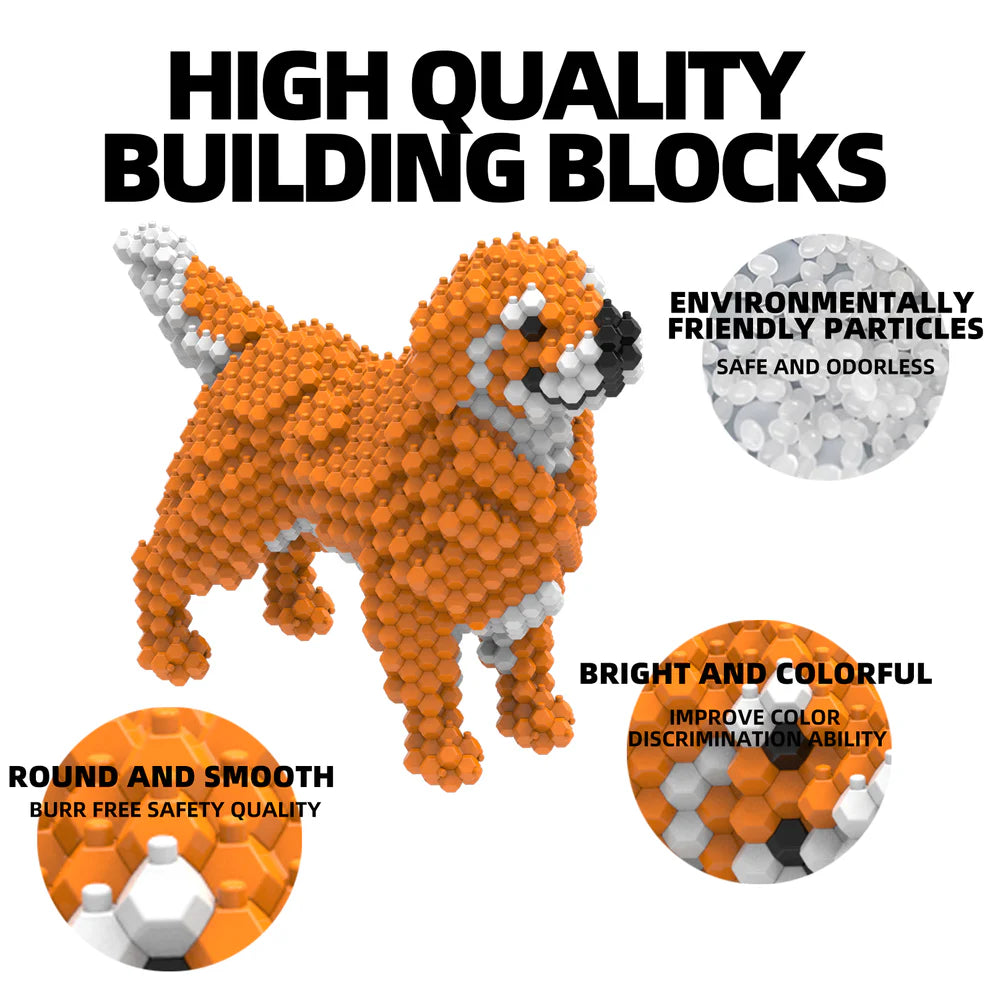 KADELE Golden Retriever Cute Dog STEM Blocks | 723PCS Micro 3D Challenging Educational Toys for 8+ Kids & Adults