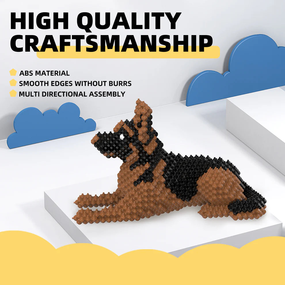 KADELE Cute Dog Building Animal Sets, Extremely Challenging STEM Building Blocks Decor for Adults Kids, Micro 3D Educational Toys for Boys Girls Ages 8 and Up，German Shepherd