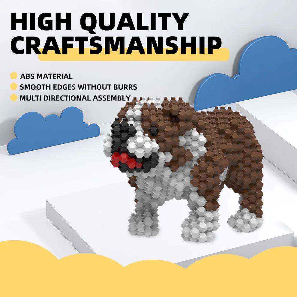 KADELE Bulldog Cute Dog STEM Blocks | 447PCS Micro 3D Challenging Educational Toys for 8+ Kids & Adults