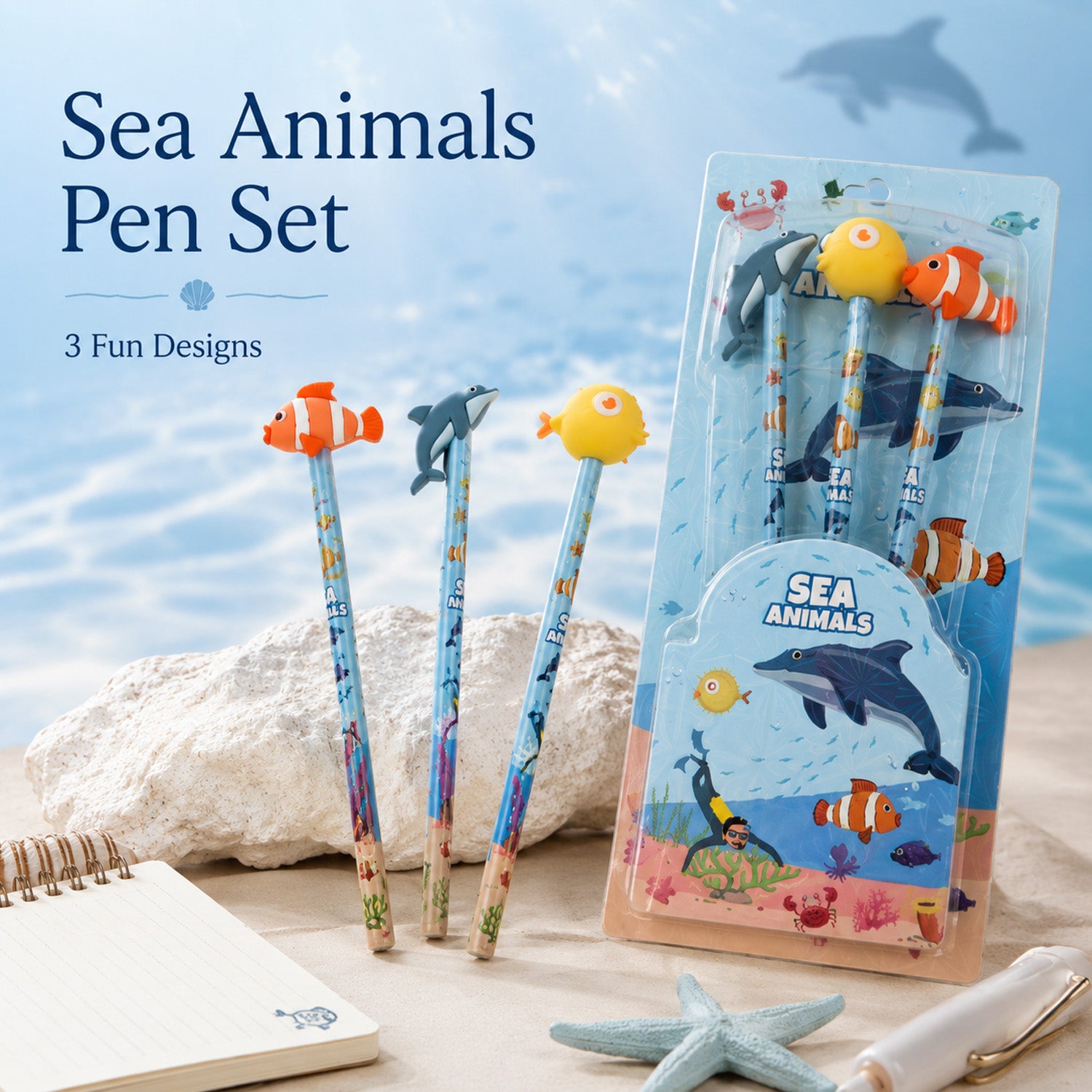 5881800267887 - 3-Piece Sea Animal Pencil Set