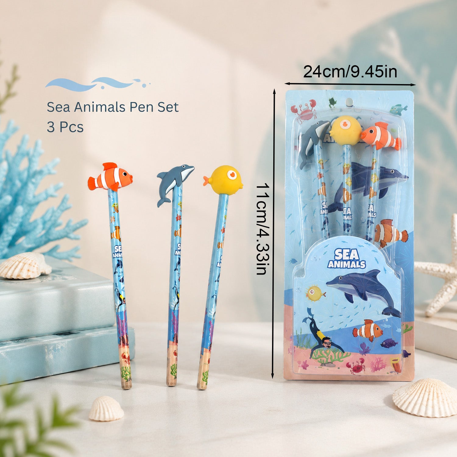 5881800267887 - 3-Piece Sea Animal Pencil Set