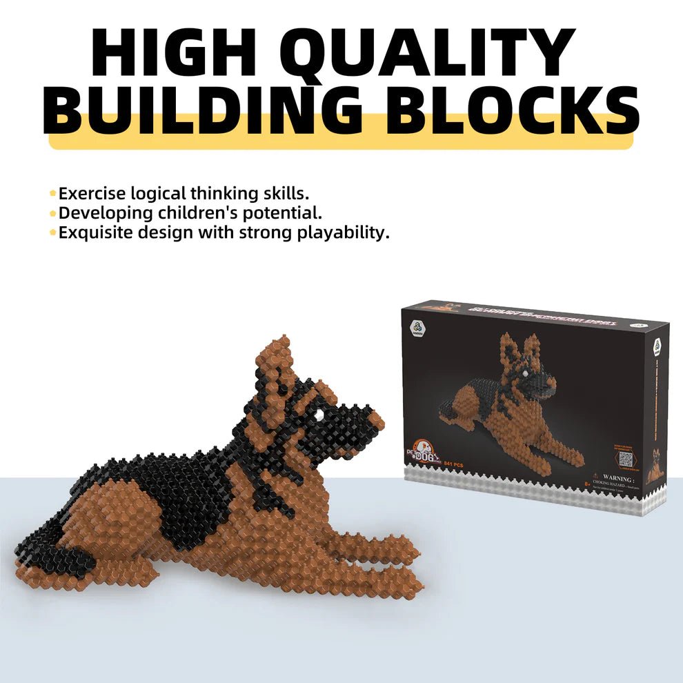 KADELE Cute Dog Building Animal Sets, Extremely Challenging STEM Building Blocks Decor for Adults Kids, Micro 3D Educational Toys for Boys Girls Ages 8 and Up，German Shepherd