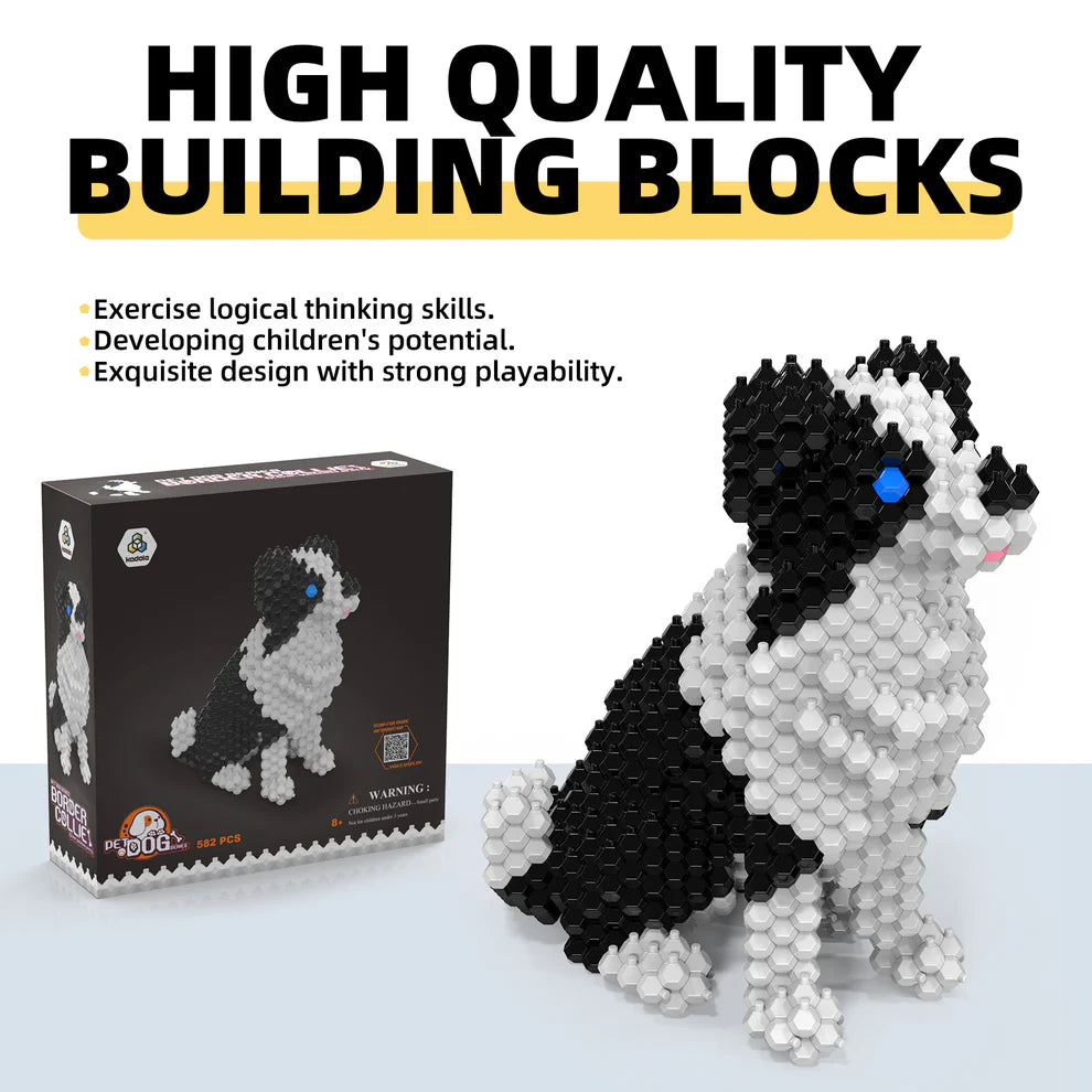 KADELE Cute Dog Building Animal Sets, Extremely Challenging STEM Building Blocks Decor for Adults Kids, Micro 3D Educational Toys for Boys Girls Ages 8 and Up，Border Collie