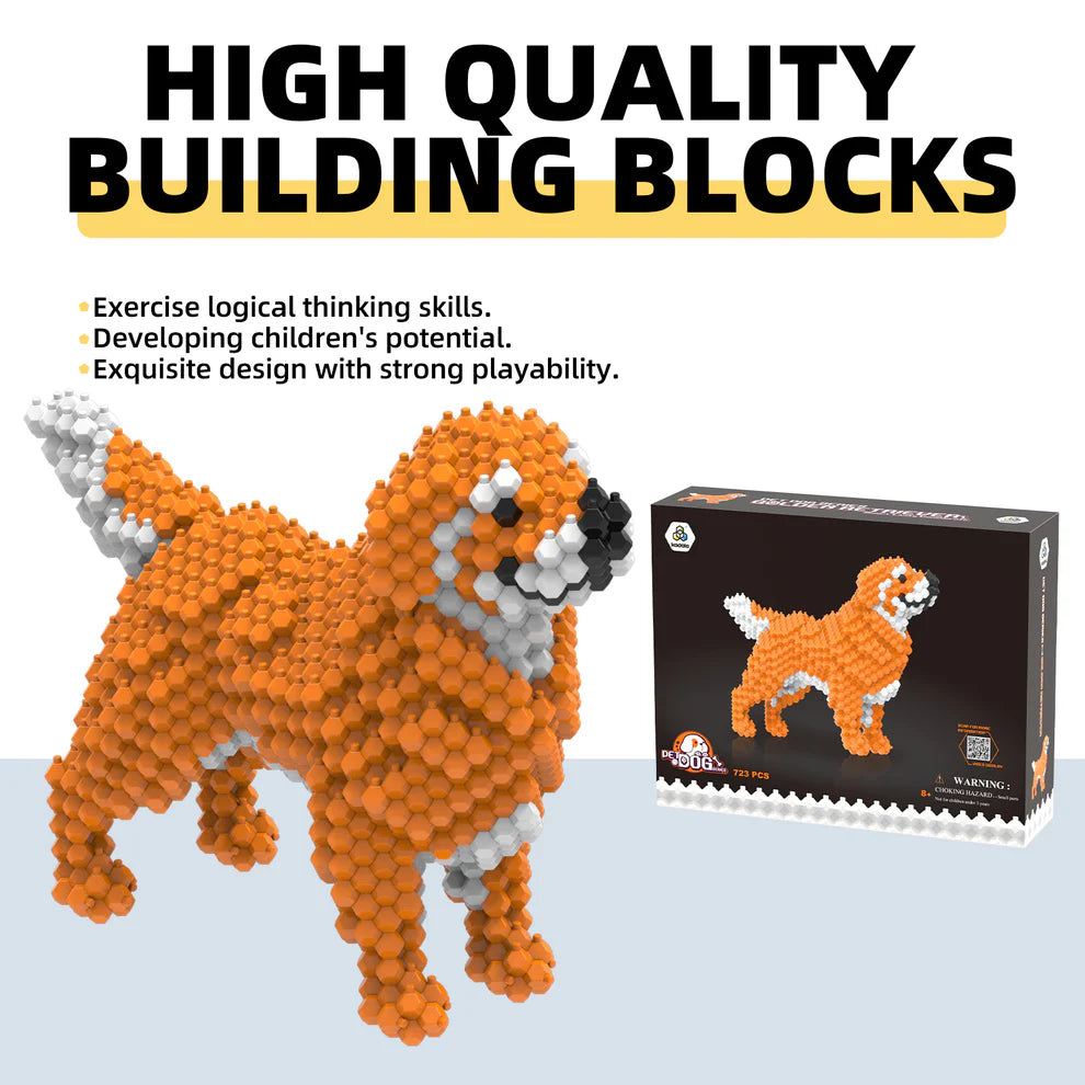 KADELE Golden Retriever Cute Dog STEM Blocks | 723PCS Micro 3D Challenging Educational Toys for 8+ Kids & Adults