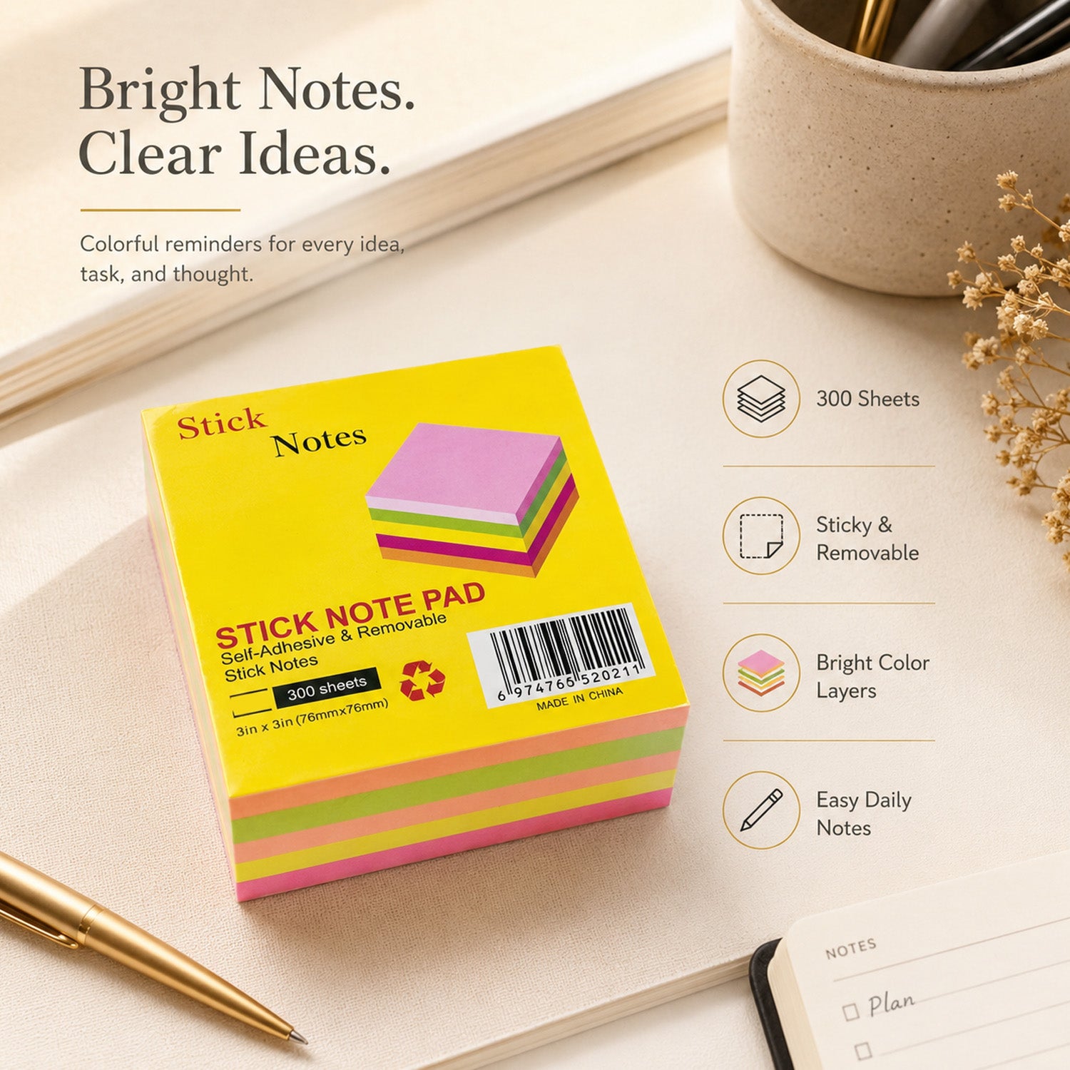 6974766320211 - 300-Sheet Color Sticky Notes