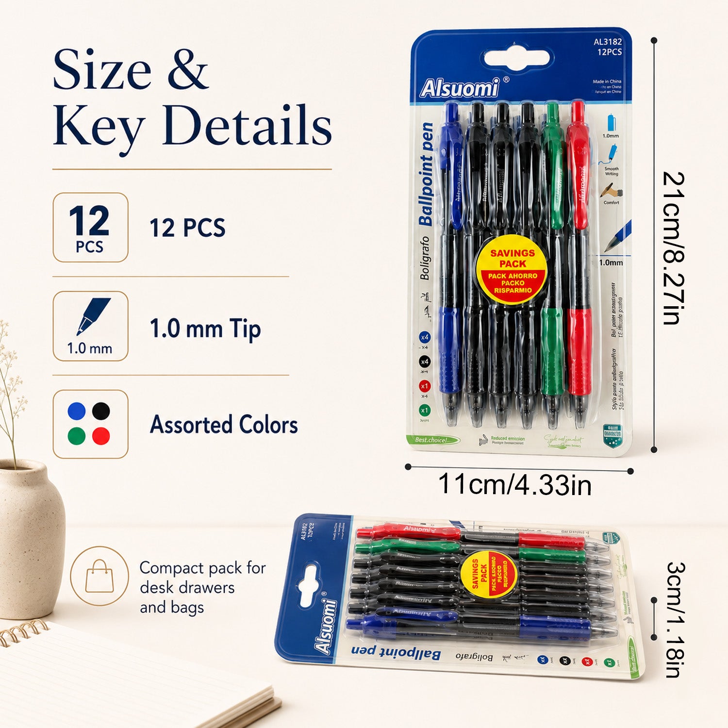 6976099388548 - 12-Piece Multicolor Ballpoint Pen Set