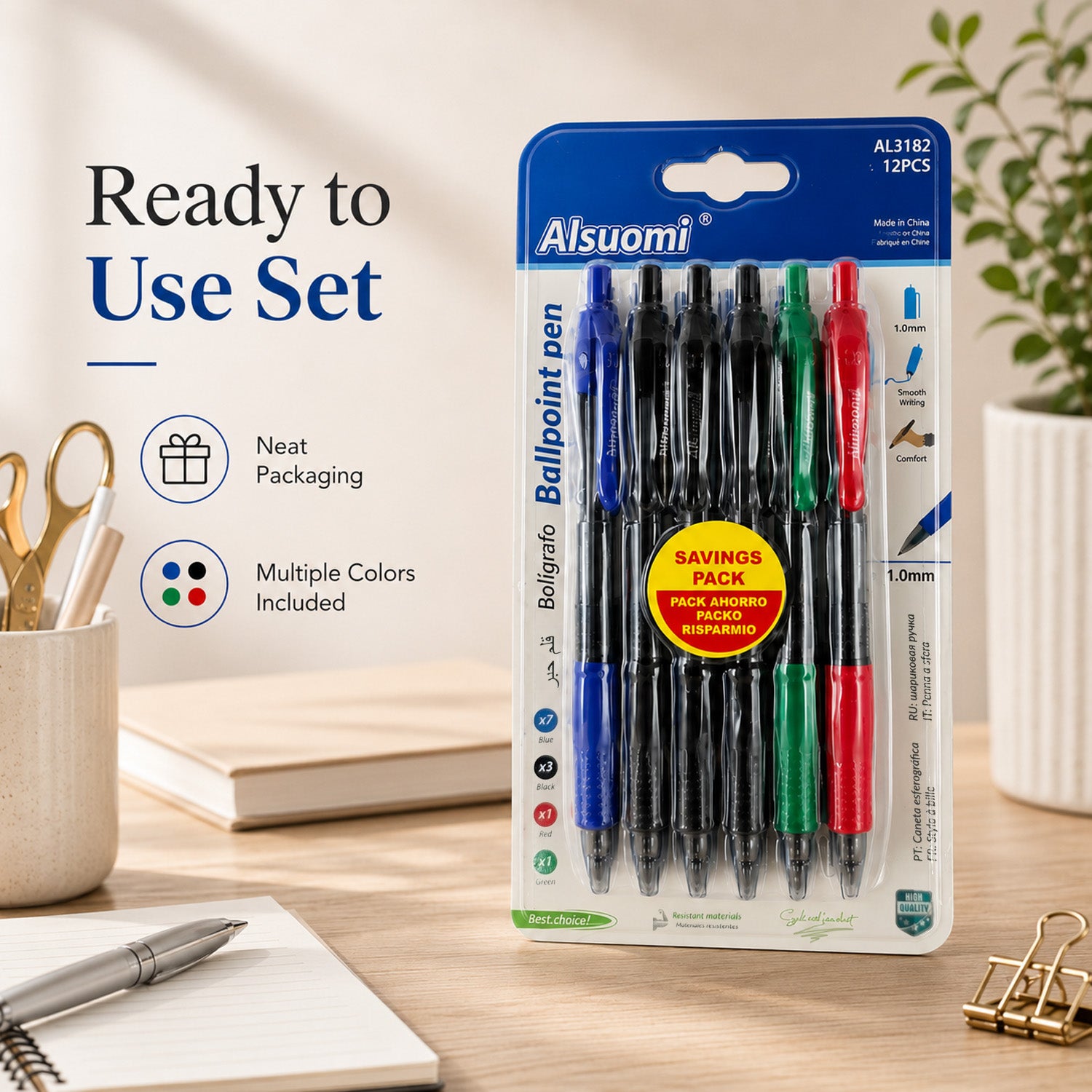 6976099388548 - 12-Piece Multicolor Ballpoint Pen Set