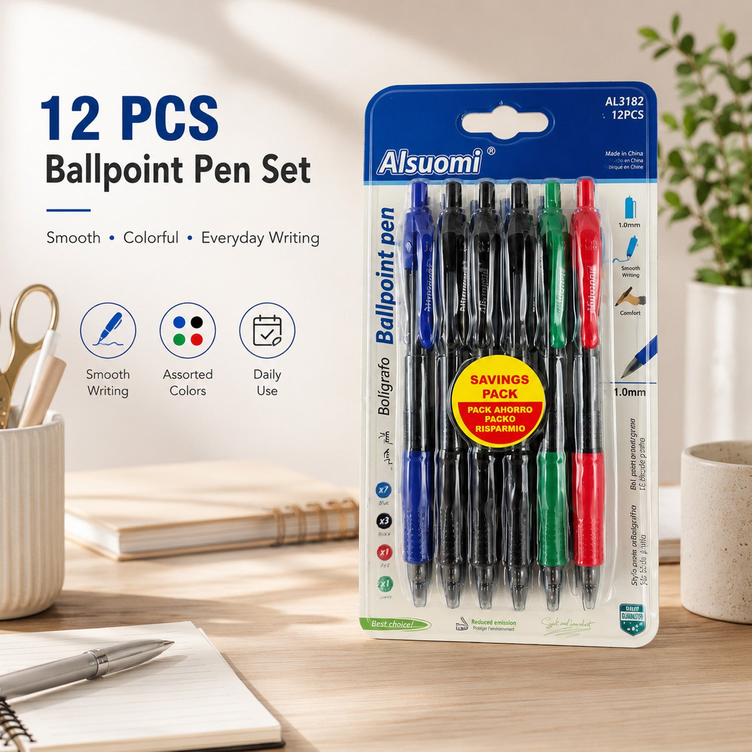 6976099388548 - 12-Piece Multicolor Ballpoint Pen Set