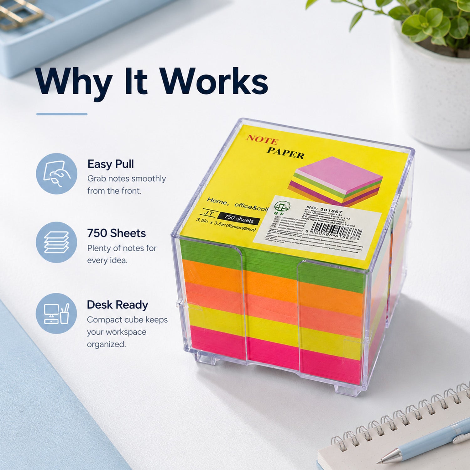 8000003018677 - 750-Sheet Color Sticky Notes with Box