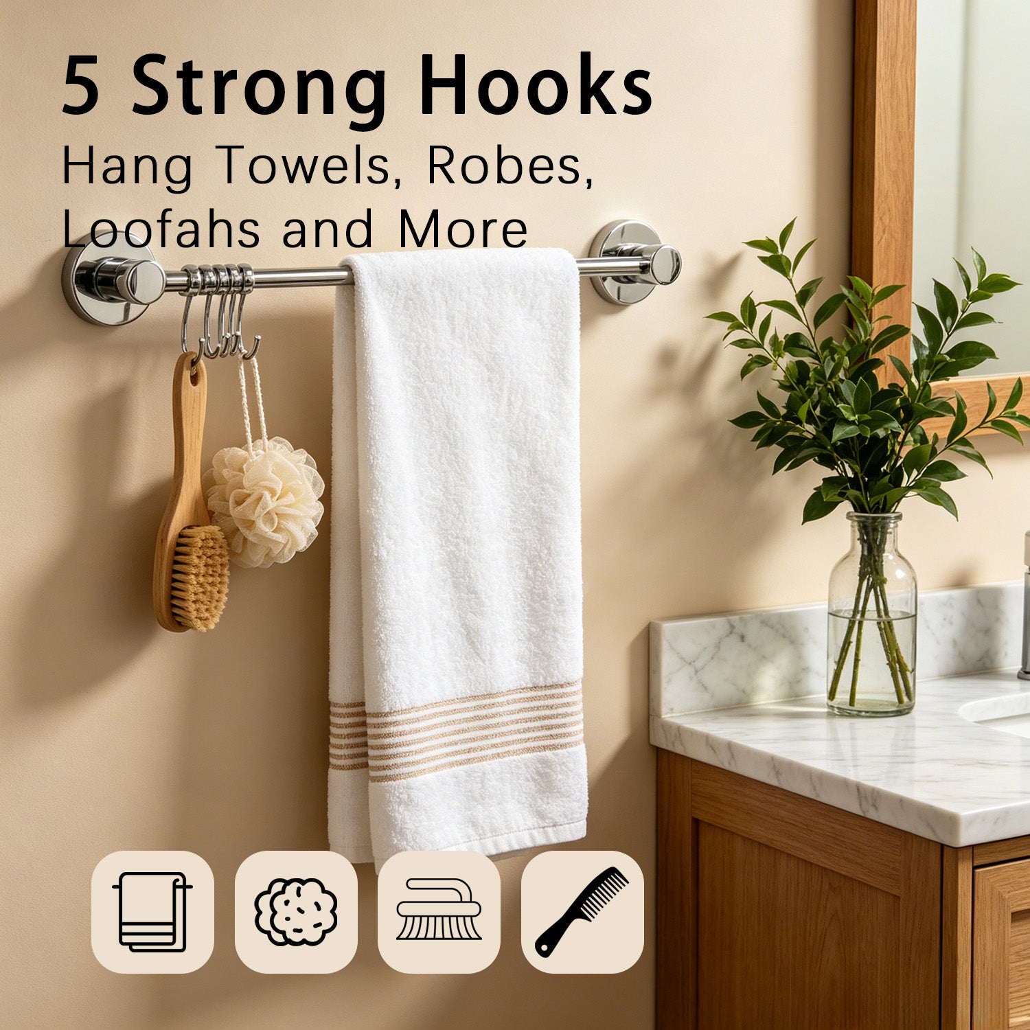 898357 - 5-Hook Wall Mounted Coat Rack - 44.5cm