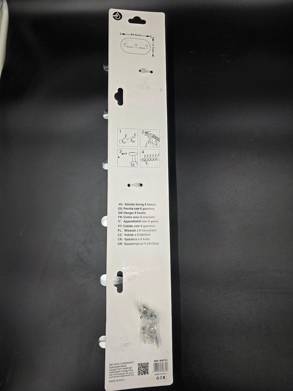 898753 - 6-Hook Wall Mounted Coat Rack - 54.5cm×3.7cm