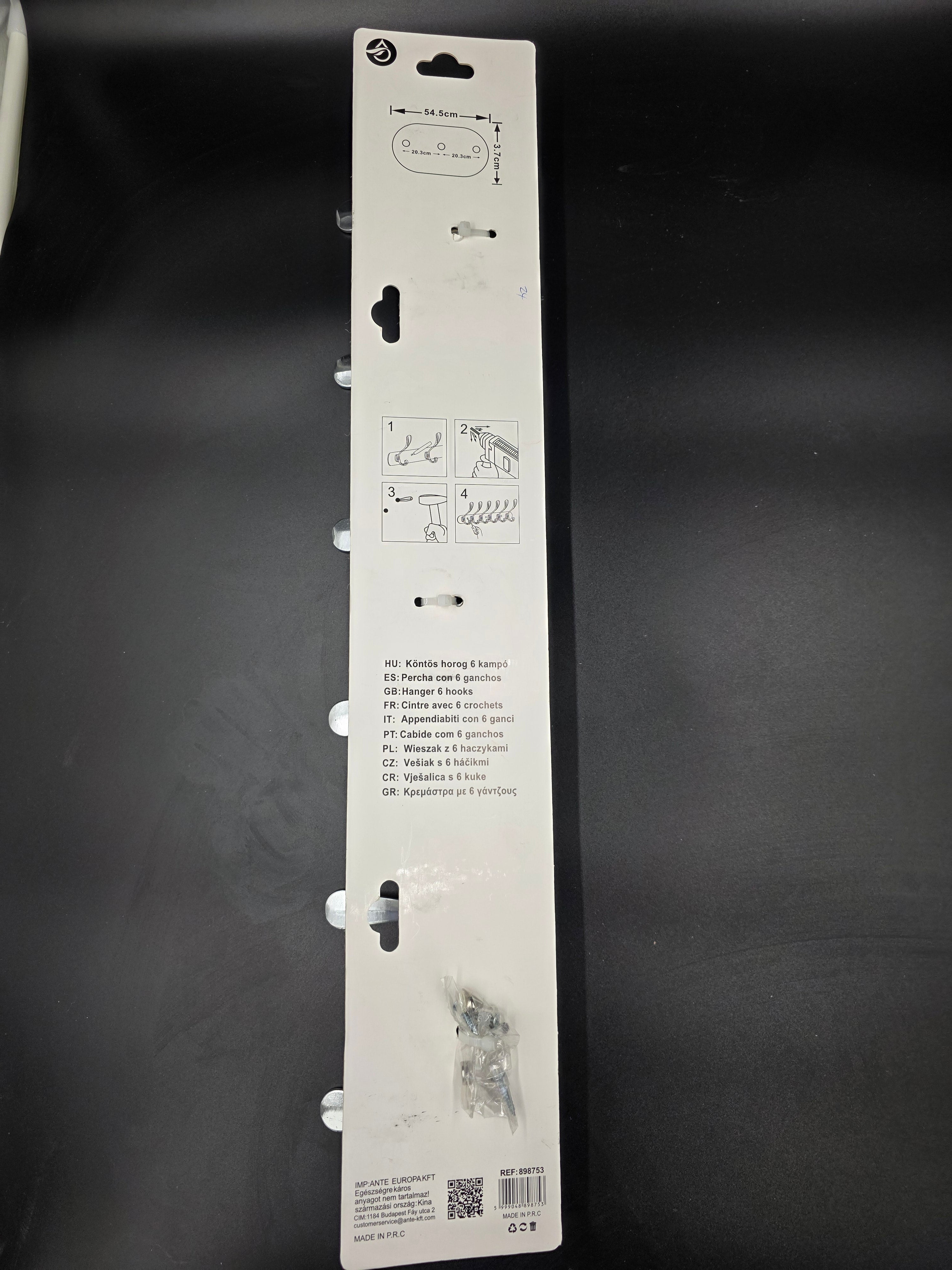 898753 - 6-Hook Wall Mounted Coat Rack - 54.5cm×3.7cm