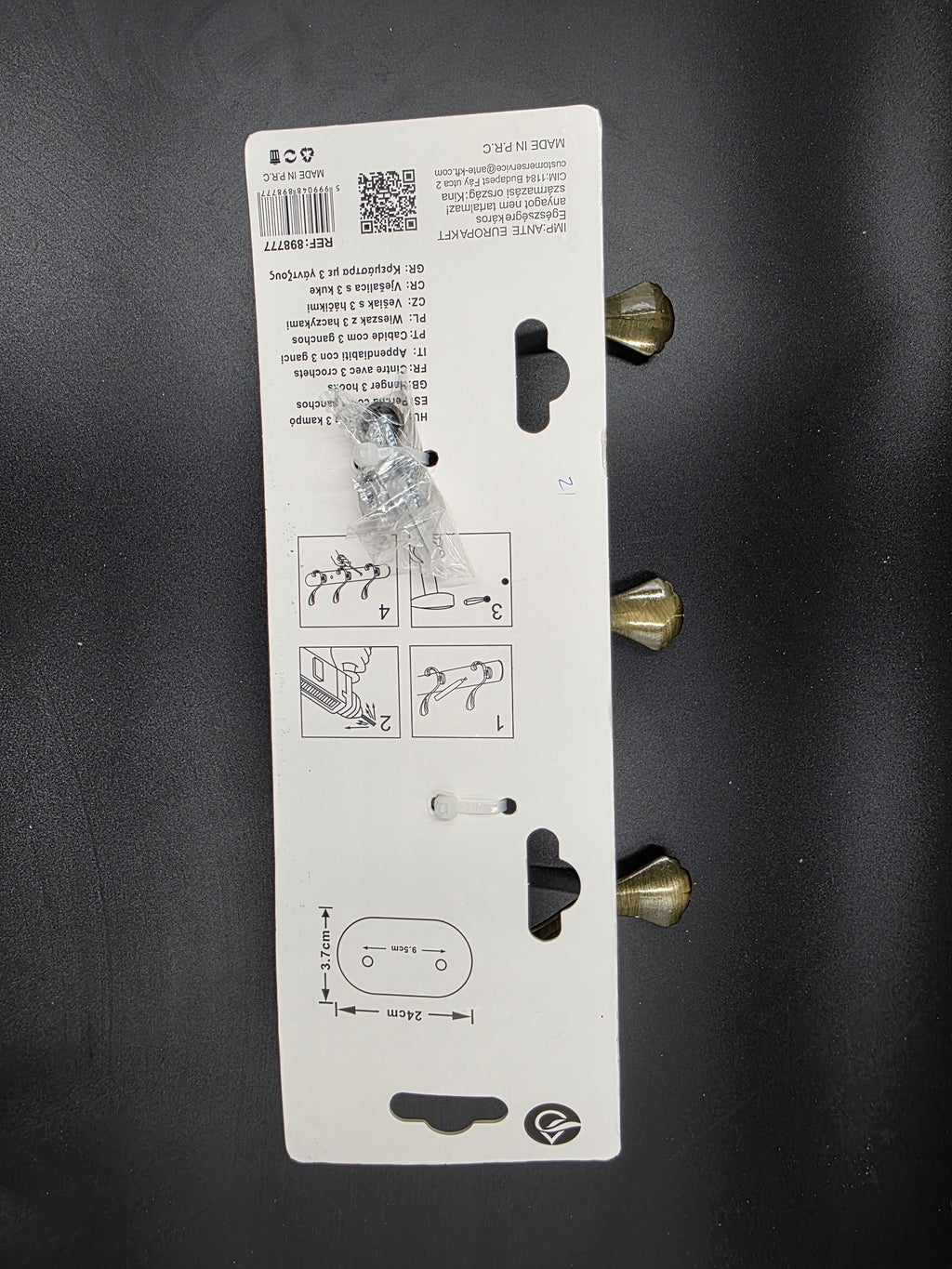 898777 - 3-Hook Wall Mounted Coat Rack - 24cm×3.7cm