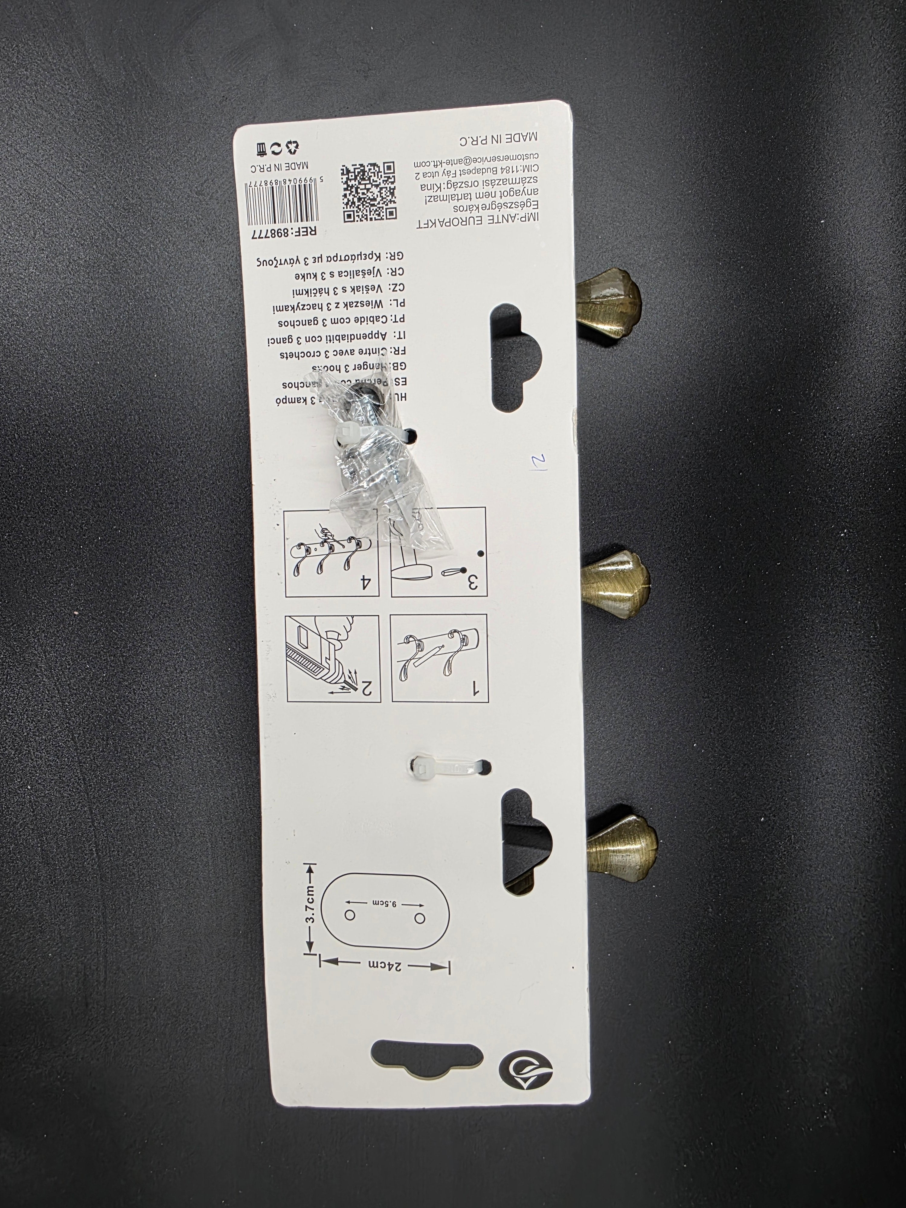 898777 - 3-Hook Wall Mounted Coat Rack - 24cm×3.7cm