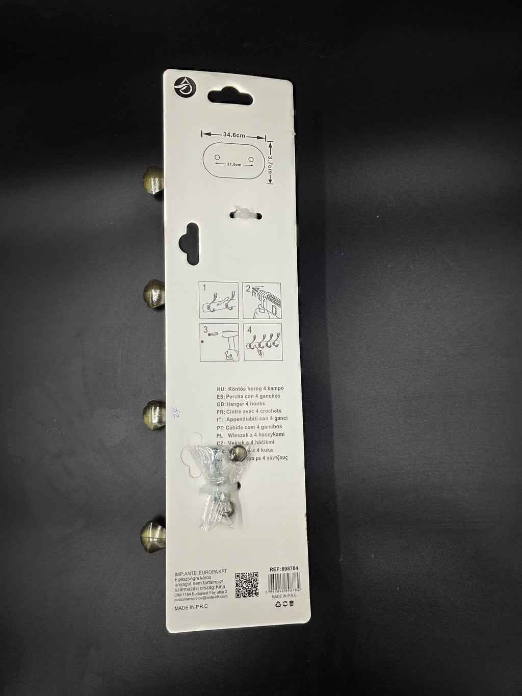 898784 - 4-Hook Wall Mounted Coat Rack - 34.6cm×3.7cm