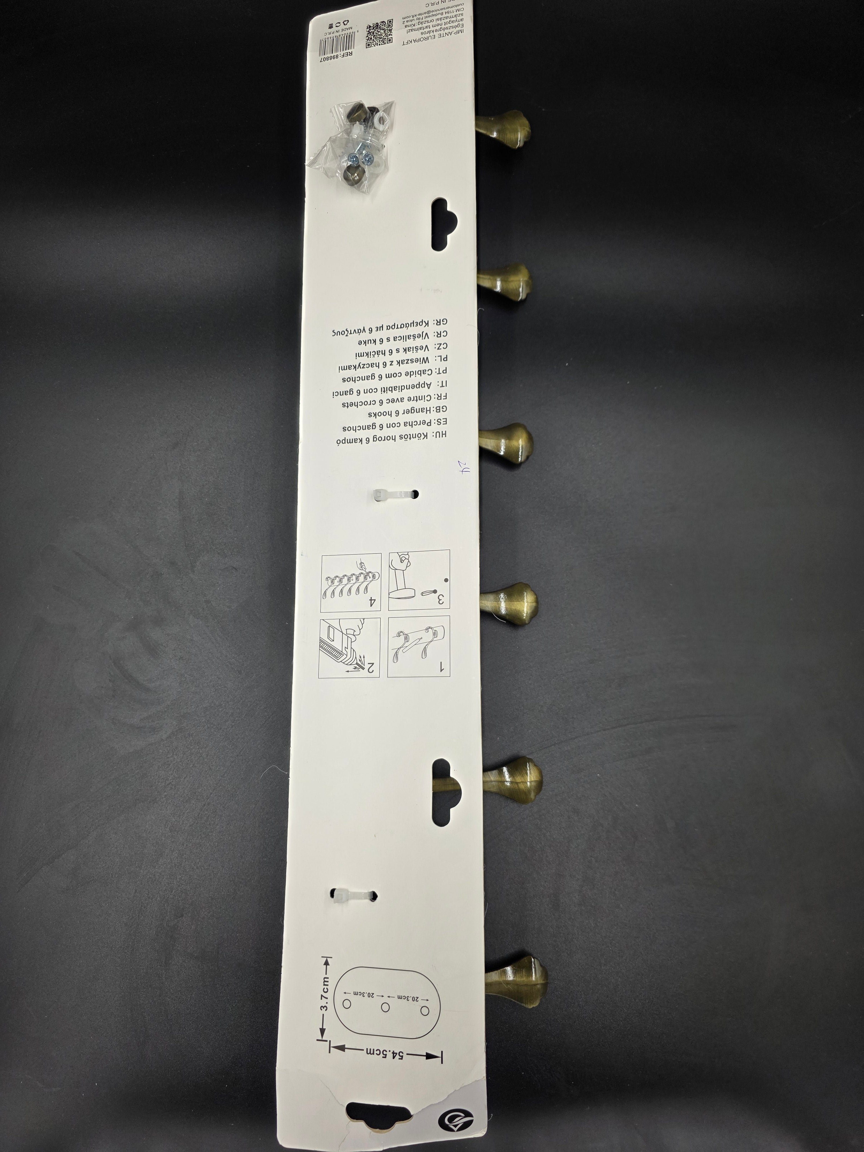 898807 - 6-Hook Wall Mounted Coat Rack - 54.5cm×3.7cm