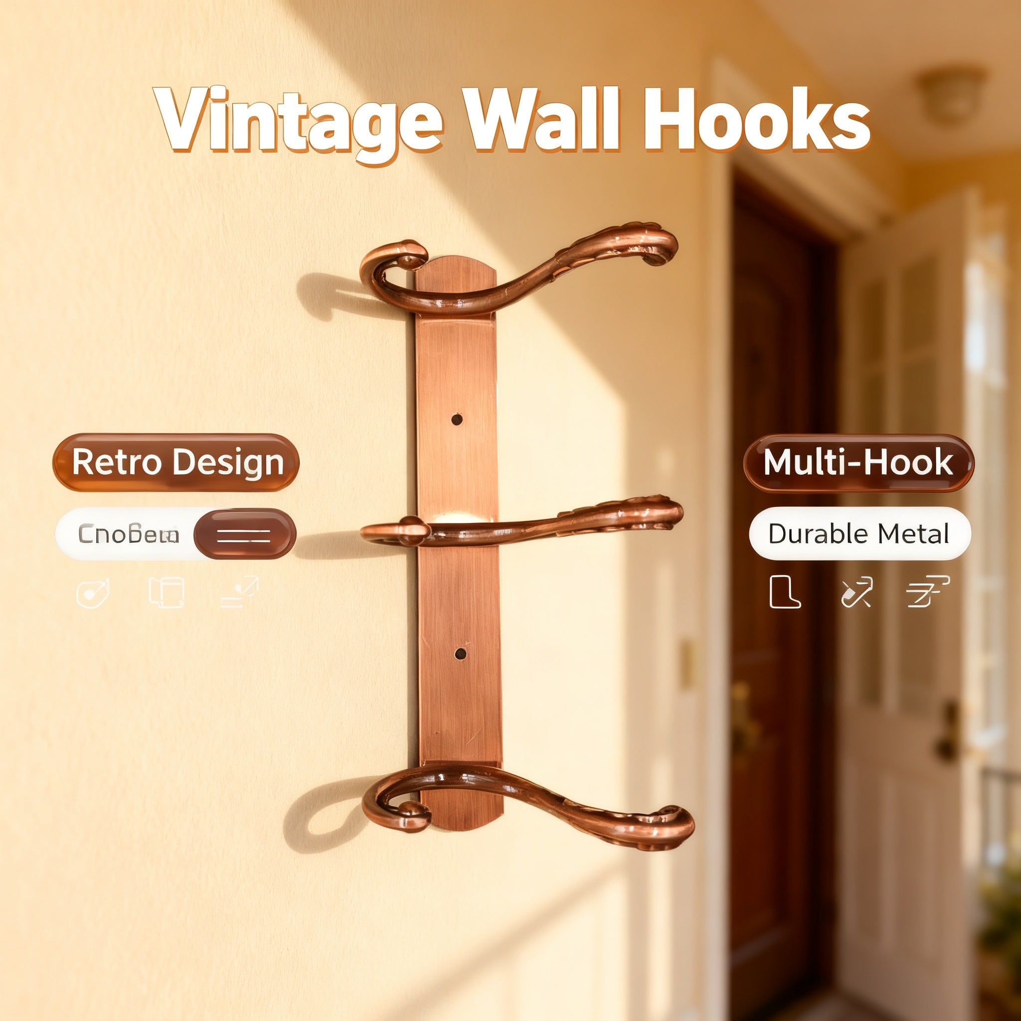 898821 - 3-Hook Wall Mounted Coat Rack - 24cm×3.7cm