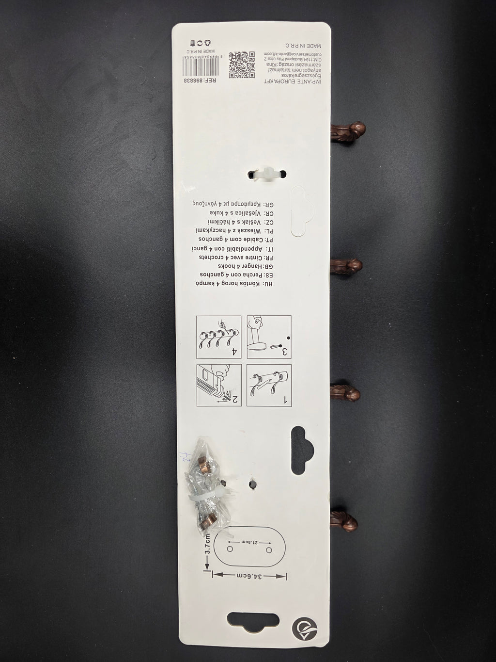 898838 - 4-Hook Wall Mounted Coat Rack - 34.6cm×3.7cm