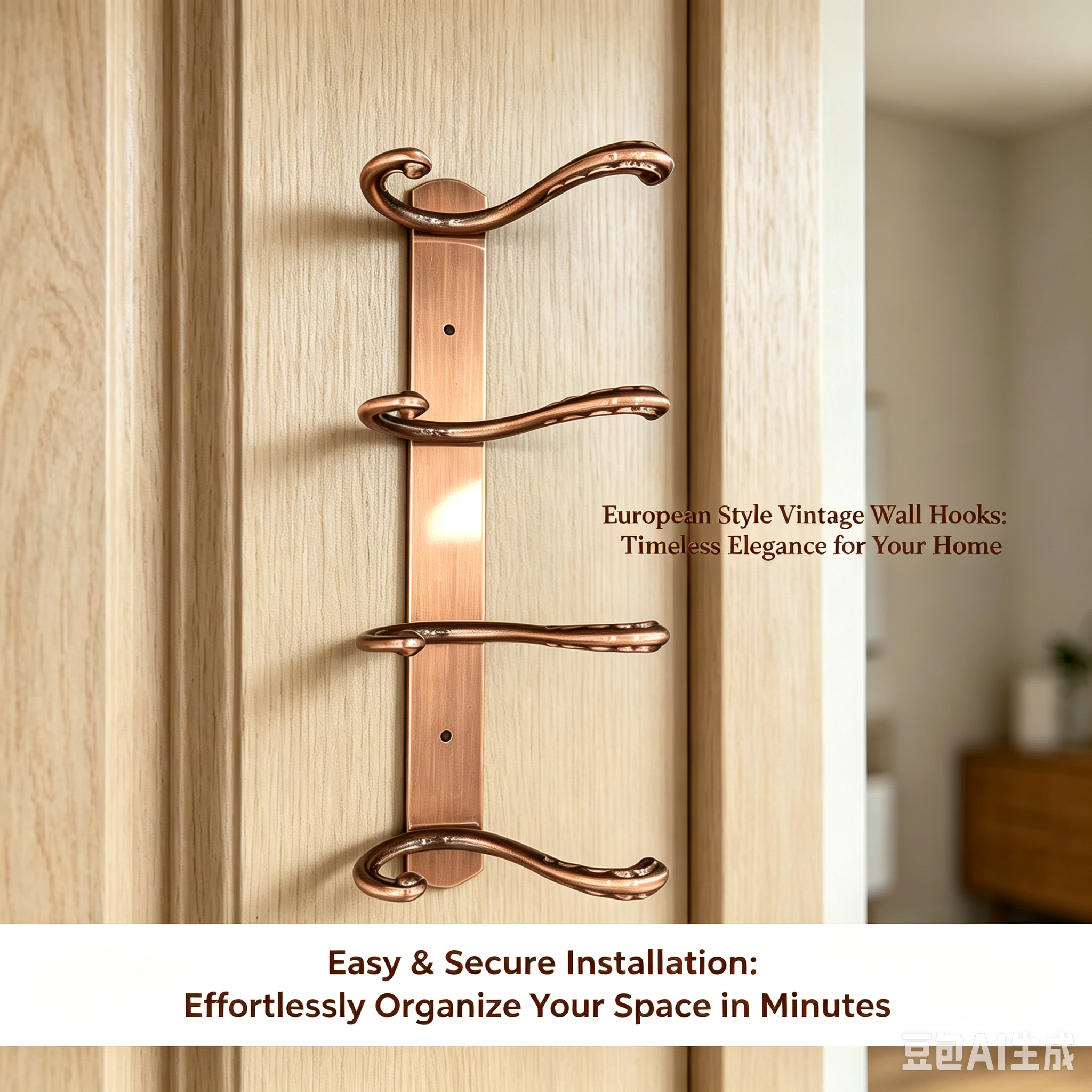 898838 - 4-Hook Wall Mounted Coat Rack - 34.6cm×3.7cm