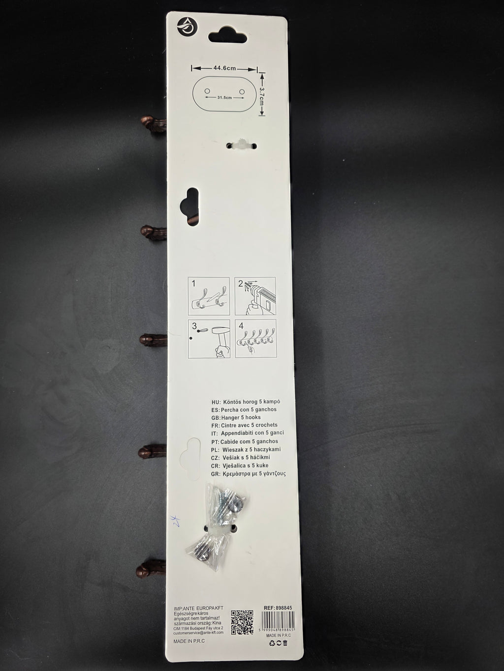898845 - 5-Hook Wall Mounted Coat Rack - 44.6cm×3.7cm
