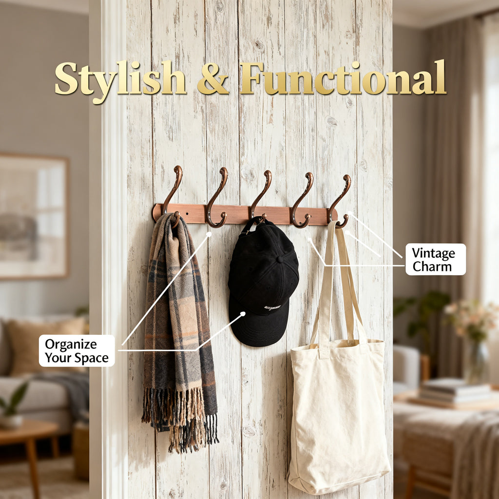 898845 - 5-Hook Wall Mounted Coat Rack - 44.6cm×3.7cm