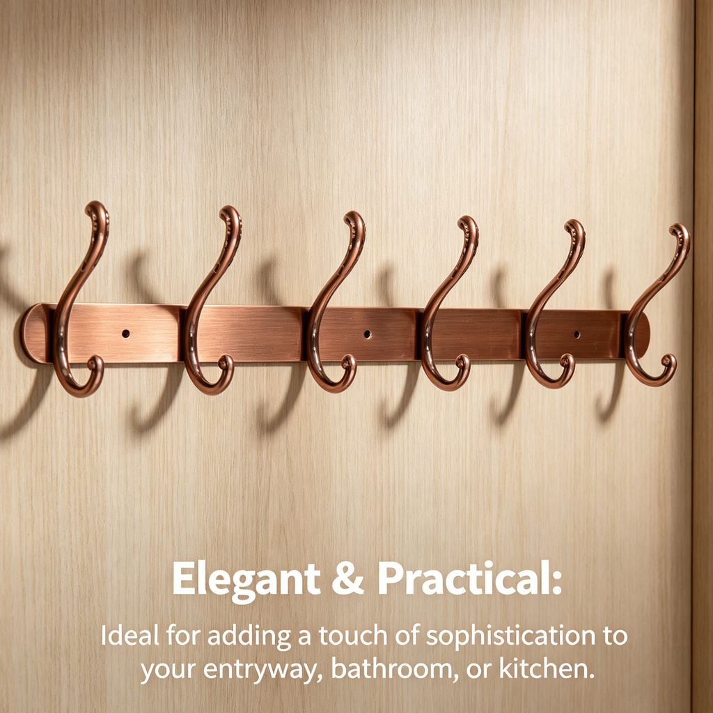 898852 - 6-Hook Wall Mounted Coat Rack - 54.5cm×3.7cm