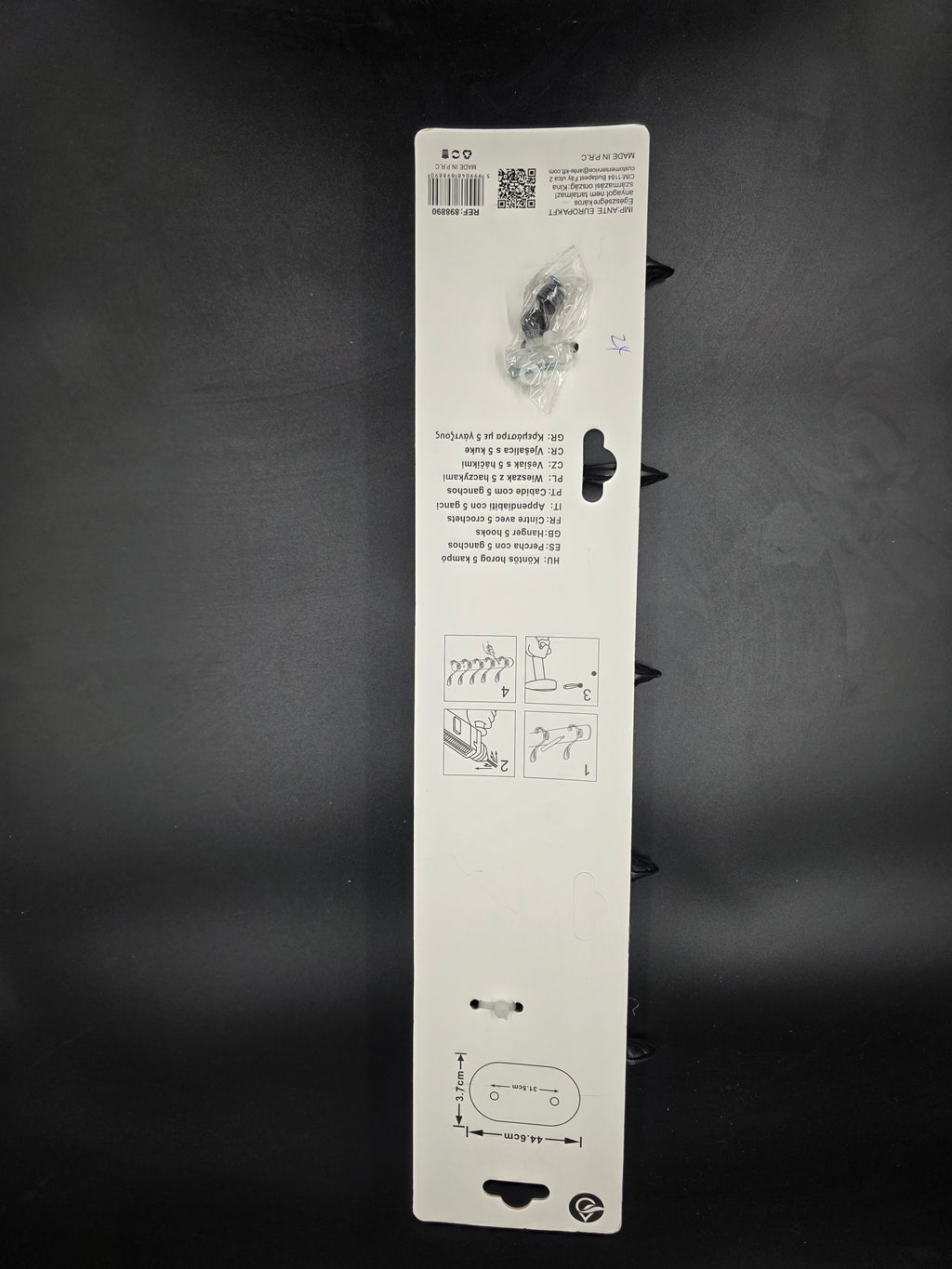 898890 - 5-Hook Wall Mounted Coat Rack - 44.6cm×3.7cm