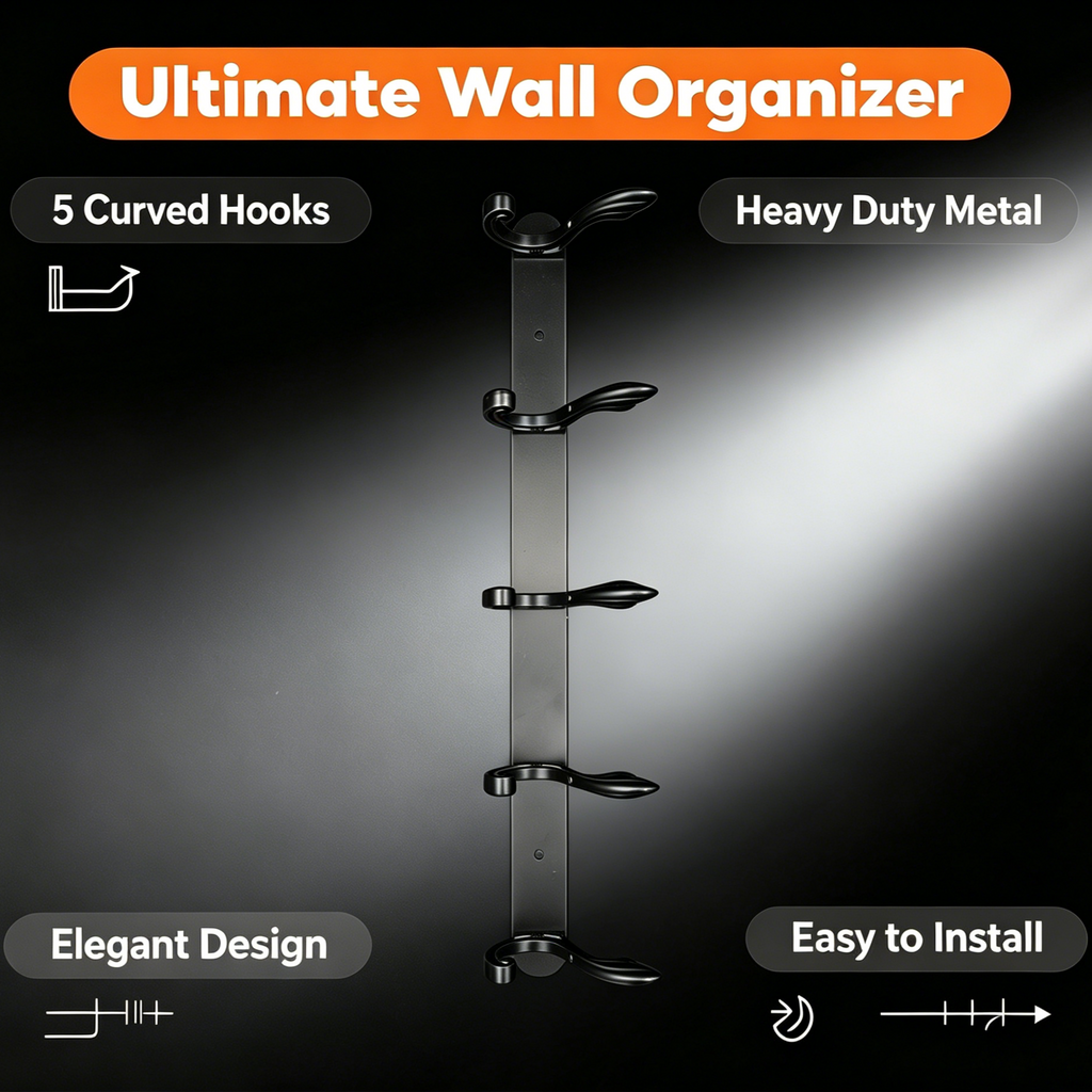 898890 - 5-Hook Wall Mounted Coat Rack - 44.6cm×3.7cm