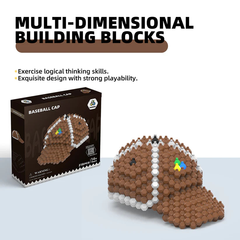Baseball Cap Block Set, Adults challenging STEM Block Decorations, Miniature 3D Educational Toys for Ages 14 and Above
