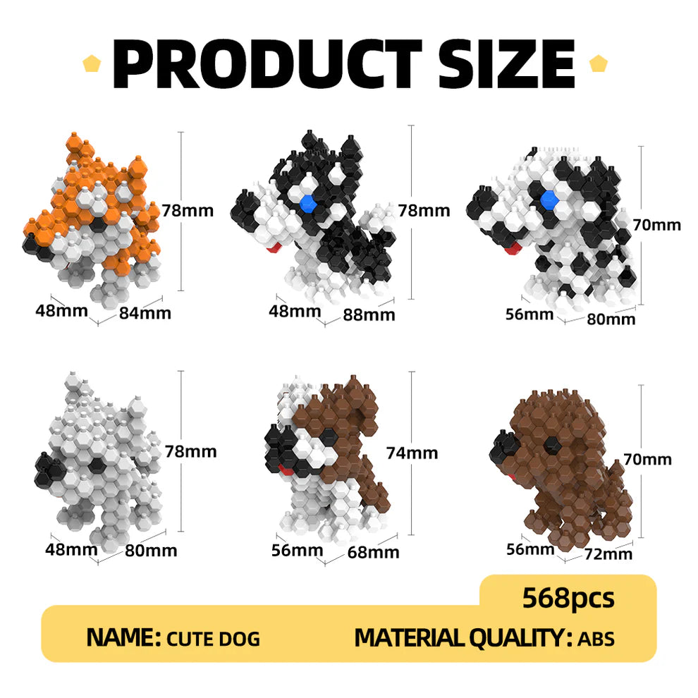 KADELE 6-Pack Cute Dog Building Set | 568PCS Micro 3D STEM Educational Toys 8+