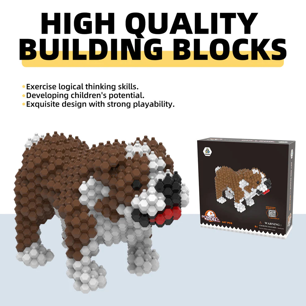 KADELE Bulldog Cute Dog STEM Blocks | 447PCS Micro 3D Challenging Educational Toys for 8+ Kids & Adults